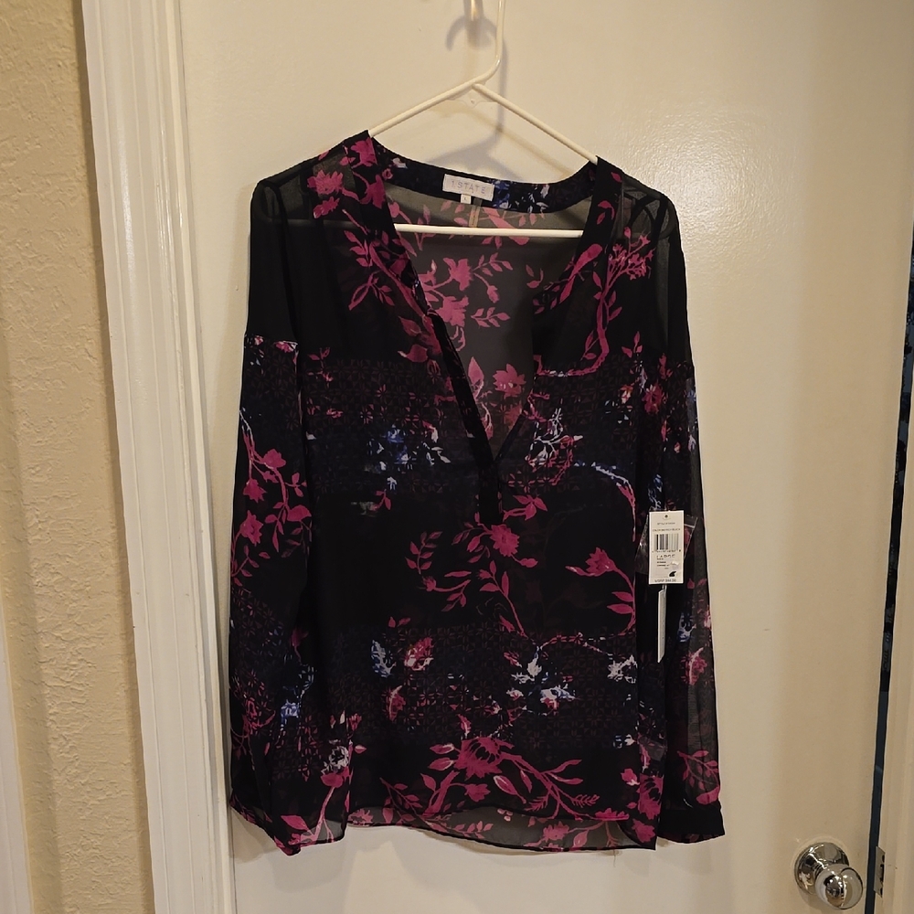 1. State Black and Pink Floral Blouse